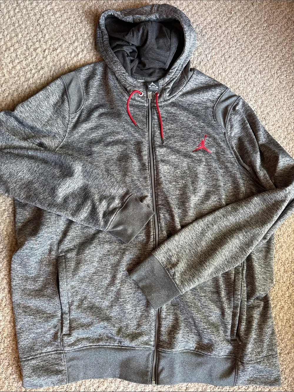 Jordan Men’s Gray Heather Hoodie & Joggers Set with Red logo top 3xl pants 2xl.